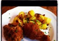 Fried chicken with baked potatoes
